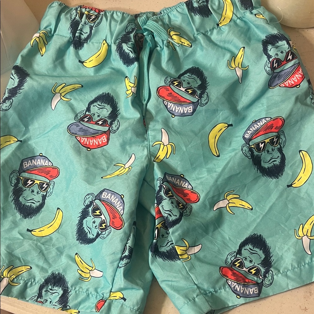 City Streets Kids Banana Monkey Print Shorts - Teal swim shorts